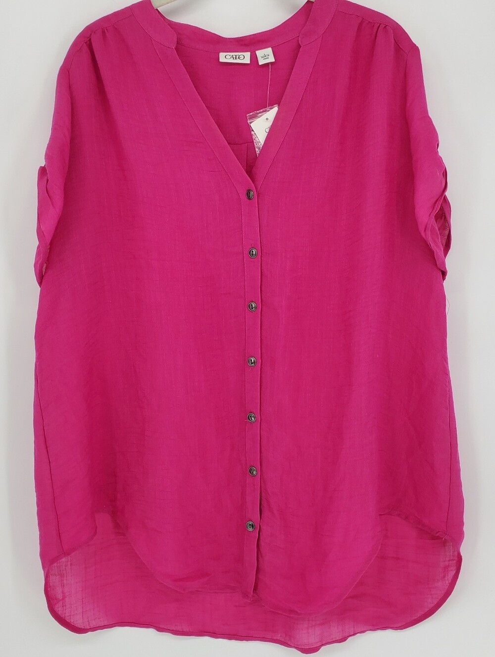 Cato Women's Bright Fuchsia Button-Front Tunic Blouse - Size Large